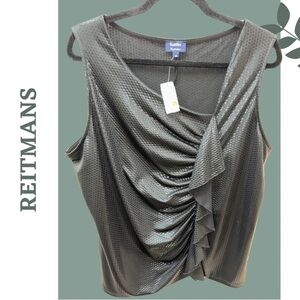 🛍️3/$40 Reitmans Charcoal Black Sleeveless Snakeskin Print Top Ruffle Front 3X